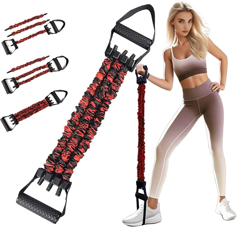 Dapoprren Natural Latex 3-Hole Resistance Stretcher Chest Expander - Adjustable 25/50/75 LBS Strength Bands for Women,Portable Gym Equipment with Handles for Full-Body Training-Red - Image 1